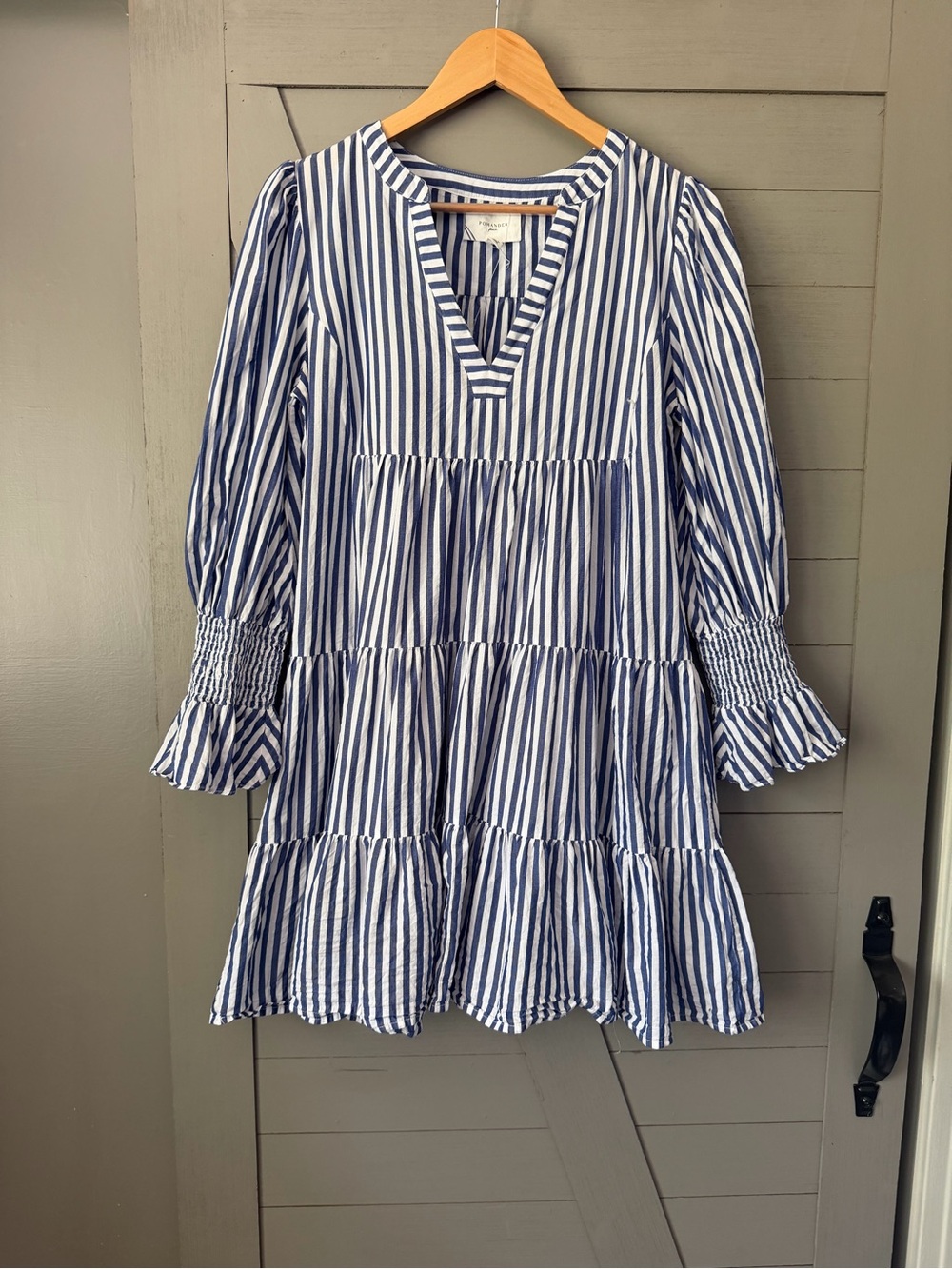 Tuckernuck Blue & White Striped Tiered V‑Neck Dress 100% Cotton Natural Fiber